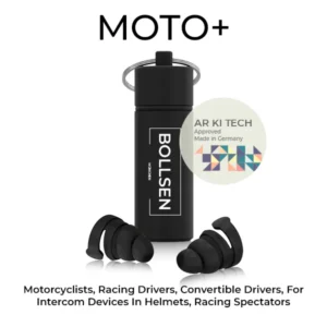 BOLLSEN Moto+ Earplugs With AR KI Tech Measuring for Motorcyclists - Motorcyclists, Racing Drivers, Convertible Drivers, For Intercom Devices in Helmets, Racing Spectators